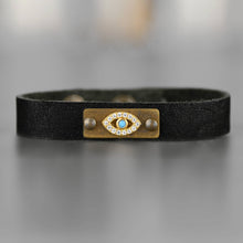 Leather Stacker Cuff w/ Pave Eye: Weathered Brown
