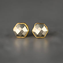 Semi Precious Hexagon Gemstone Studs (8mm gold): Labradorite