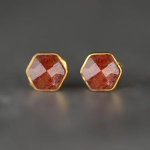 Semi Precious Hexagon Gemstone Studs (8mm gold): Labradorite