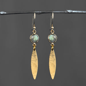 Brass Hammered Marquise w/ Semi Precious Earrings: Labradorite