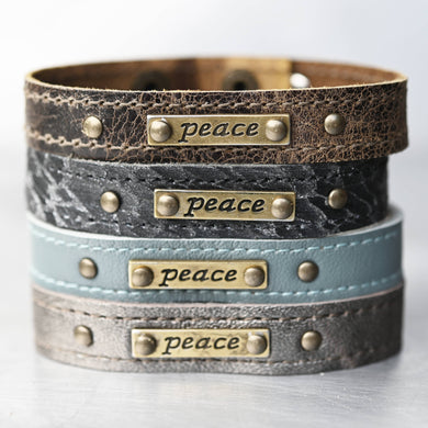 Peace Leather Cuff Stacker: Weathered Brown