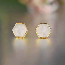 Semi Precious Hexagon Gemstone Studs (8mm gold): Pyrite