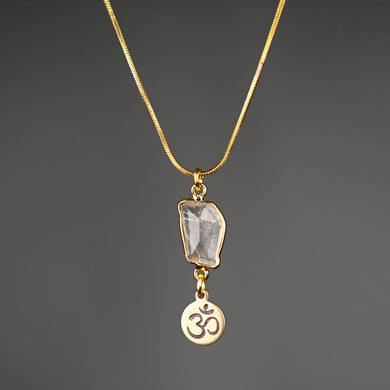 Stamped Om w/ Free Form Semi Precious Necklace: Golden Rutile