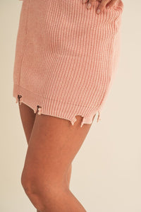 Distressed Edge Knit Mini Skirt