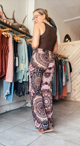 Tiggy Wide Leg Pants with thick waistband in patterned pink.
