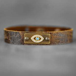 Leather Stacker Cuff w/ Pave Eye: Weathered Brown