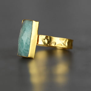 Amazonite  Rectangle Ring on a Hand Hammered Band: 7
