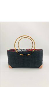 Bebe Straw Handbag with Bamboo Handles: Black