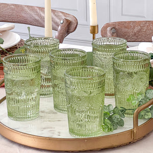 13 oz. Vintage Textured Sage Green Drinking Glasses (6 pcs)